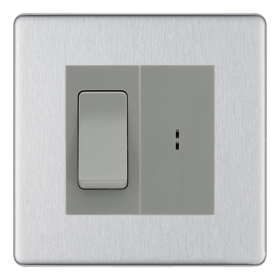 BG Screwless Brushed Steel 2 Way Single Pole Key Switch with 2 Way Single Pole Switch, Key Included - Grey Insert