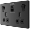 PCDBC22UAC30B Side - This Evolve Black Chrome 13A power socket from British General with integrated fast charge USB-A and USB-C ports delivers a 50% charge to mobile phones in just 30 minutes.