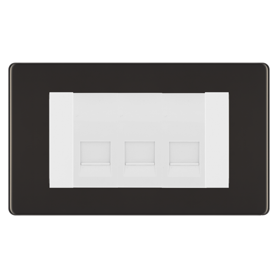 BG Screwless Black Nickel 3 Gang Master Telephone Socket - White Insert