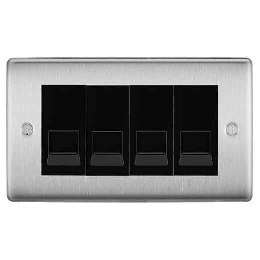 BG Nexus Brushed Steel 4 Gang RJ11 Telephone Socket Euro Module - Black Insert