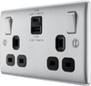 BG NBS22UAC22B Brushed Steel Double Socket with USB 22W Type A & C USB Black Inserts