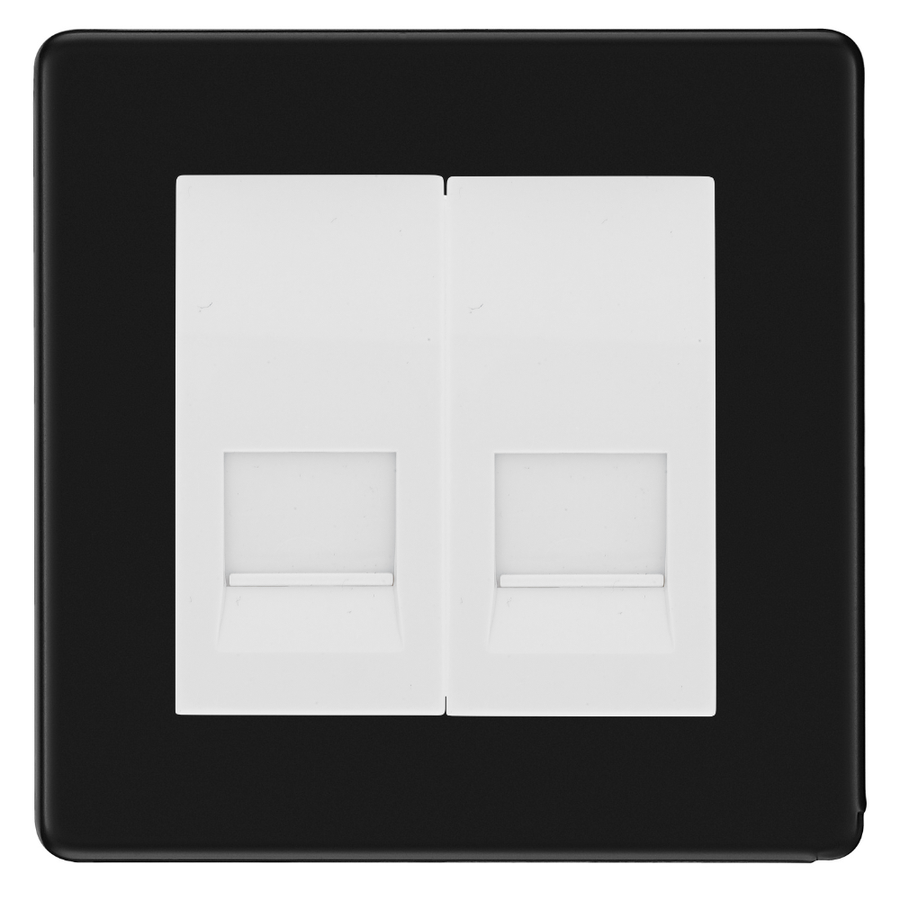 BG Screwless Matt Black Double Master Telephone Socket – White Insert