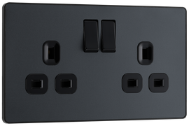 BG Evolve PCDMG22B Matt Grey 2 Gang 13A Switched Socket Outlet-Black Insert