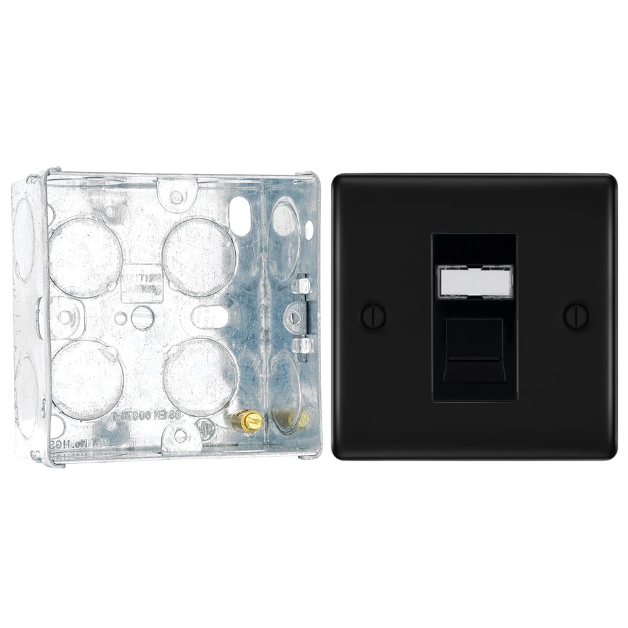 BG Nexus Matt Black 1 Gang RJ45 Single Data Outlet NFBRJ451 with 35mm Steel Back Box