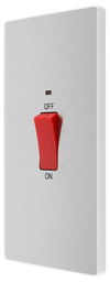 PCDBS72W Side - This Evolve Brushed Steel 45A double pole switch with indicator from British General is ideal for use with cookers and has a large mounting plate measuring 146mm high x 86mm wide.