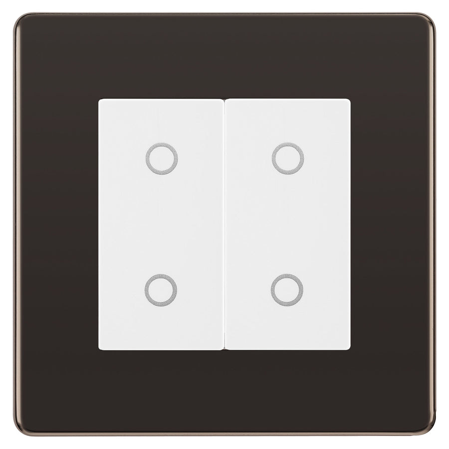 BG Nexus Screwless Black Nickel Double Master Touch Dimmer Switch White Inserts