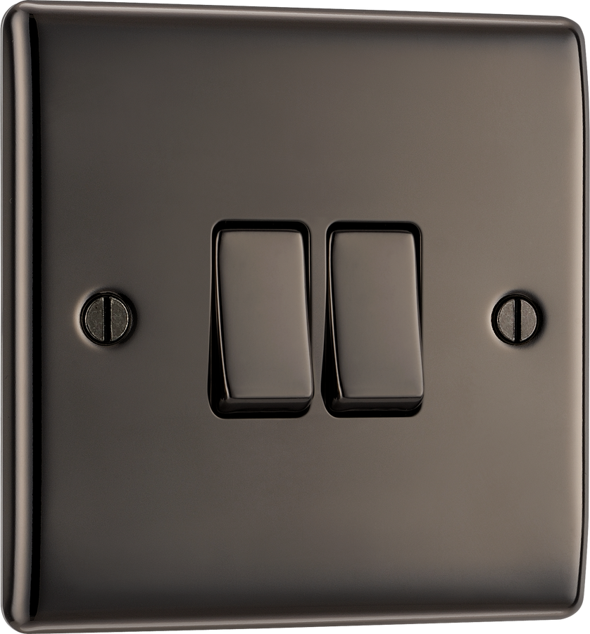 BG NBN42 Nexus Metal Black Nickel 2 Gang 10A 10AX 2 Way Plate Switch