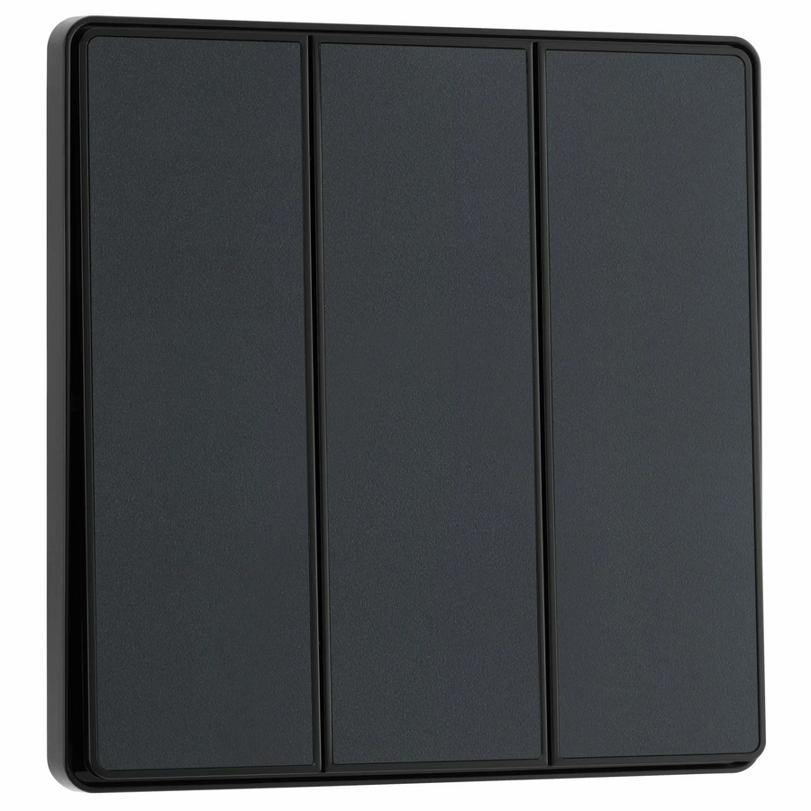 BG Evolve Matt Grey 3 Gang 2-Way 20A Edge to Edge Rocker Light Switch | PCDMG43EB