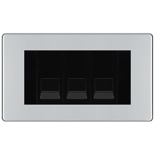 BG Screwless Polished Chrome 3 Gang IDC Secondary Telephone Socket Black Insert