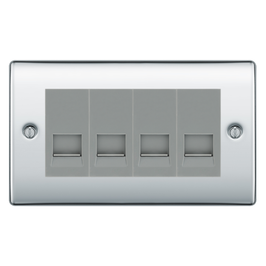BG Nexus Polished Chrome 4 Gang Master Telephone Socket, Screw Terminal - Grey Insert