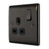 BG Nexus Black Nickel 13A Switched Single Socket NBN21B and 25mm Steel Back Box