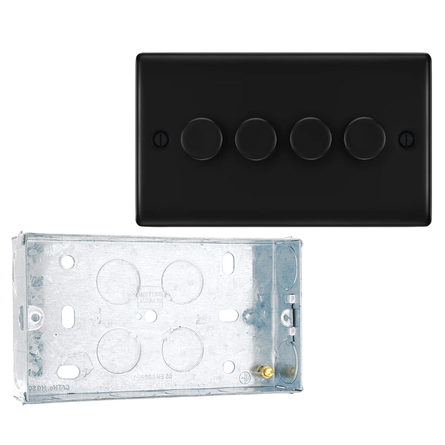 BG Nexus Matt Black 200W 2 Way Quadruple Trailing Edge Dimmer Switch NFB84 with 25mm Steel Back Box