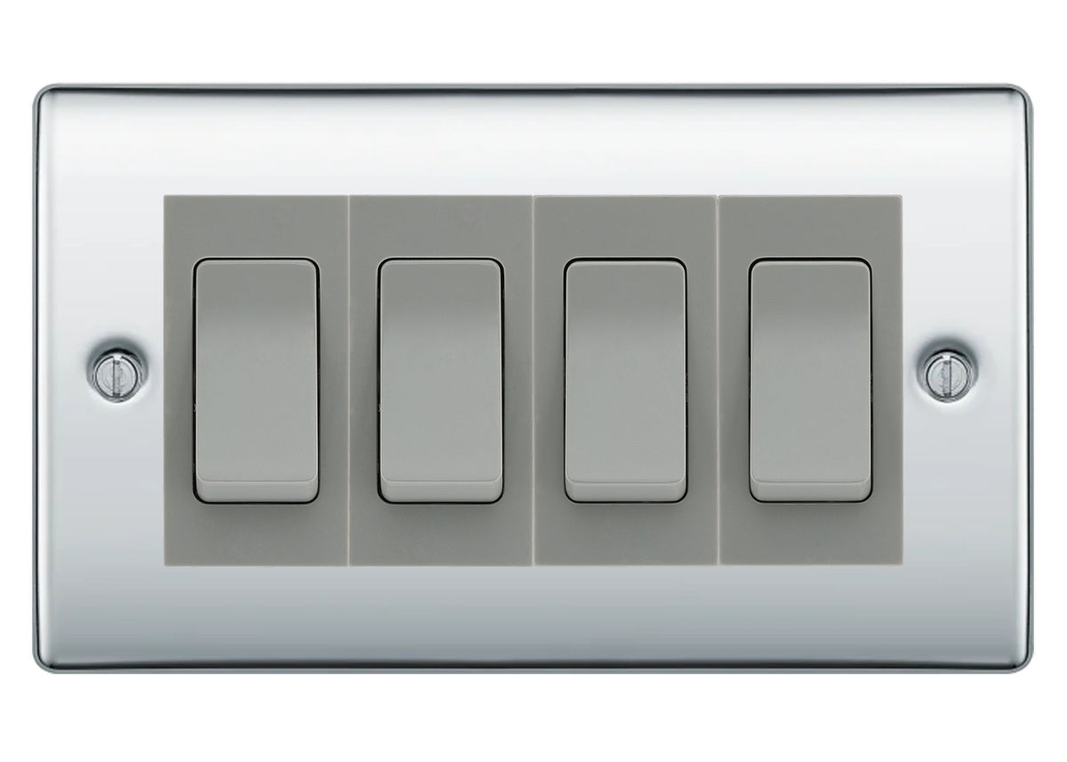 BG Nexus Polished Chrome 4 Gang Intermediate Light Switch Custom Grid ...