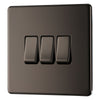 BG Screwless Black Nickel 20A 16AX 2 Way Triple Light Switch FBN43 with 35mm Steel Back Box