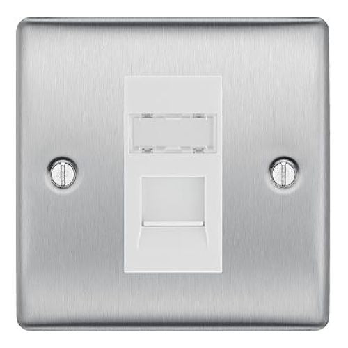 BG Nexus Metal Brushed 1 Gang RJ45 Data Socket NBSRJ451 White Insert