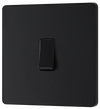 PCDMB12B Front - This Evolve Matt Black 20A 16AX single light switch from British General will operate one light in a room. The 2 way switching allows a second switch to be added to the circuit to operate the same light from another location (e.g. at the top and bottom of the stairs).