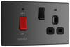 PCDBC70B Front - This Evolve Black Chrome 45A cooker control unit from British General includes a 13A socket for an additional appliance outlet, and has flush LED indicators above the socket and switch.