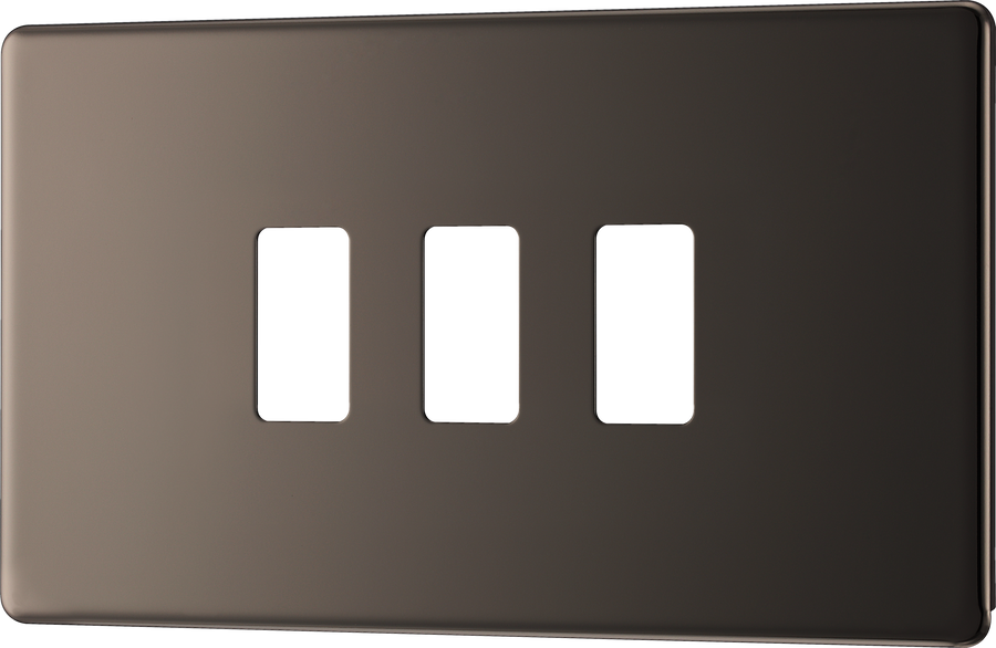 BG RFBN3 Nexus Screwless Grid Black Nickel 3 Module Front Plate