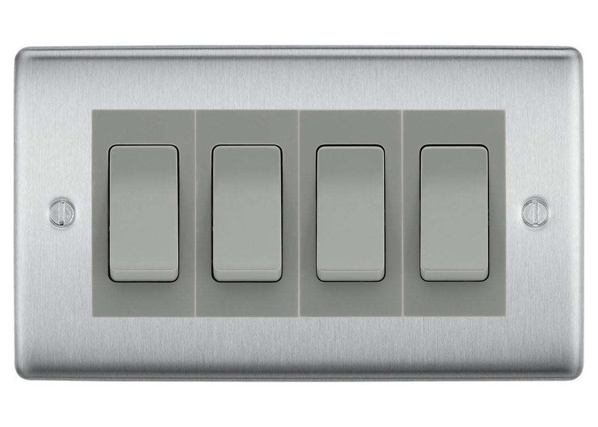 BG Nexus Brushed Steel 4-Gang Light Switch 3x 2-Way + 1x Intermediate ...