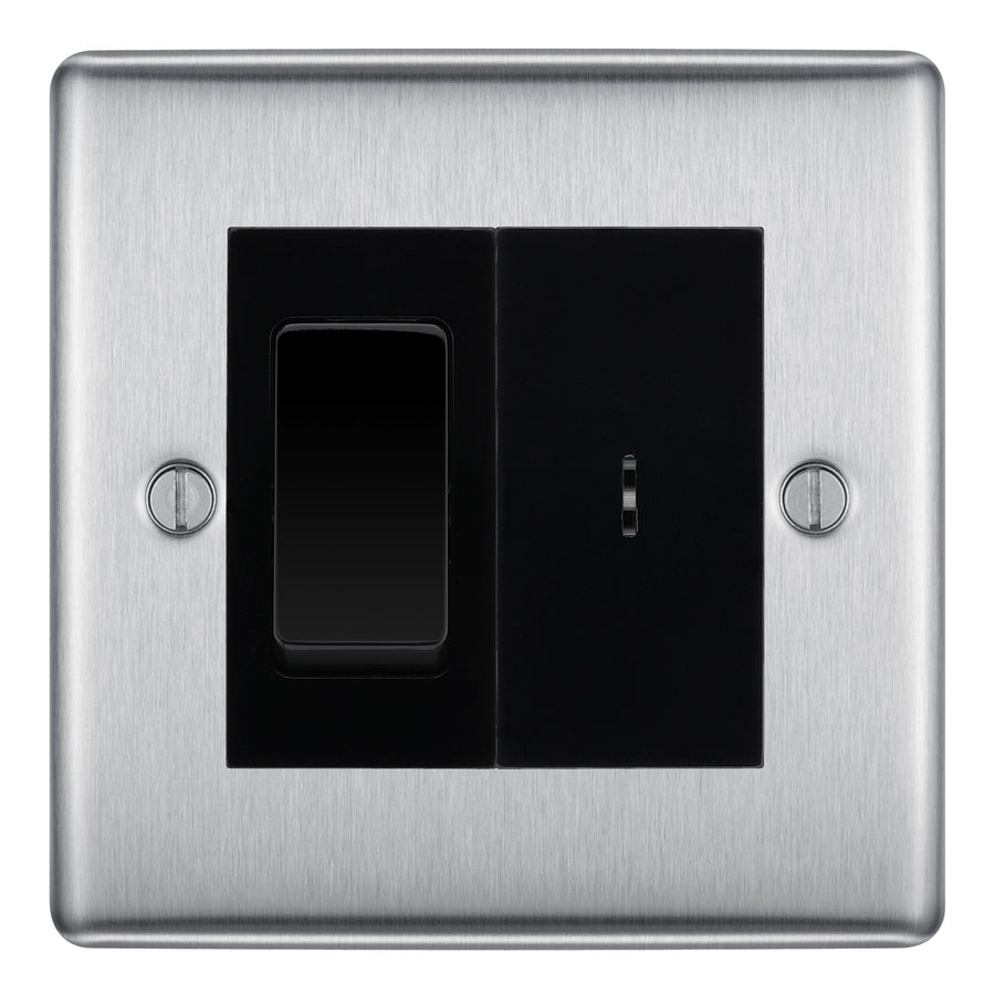 BG Nexus Brushed Steel 2 Way Single Pole Key Switch with 2 Way Single Pole Switch, Key Included - Black Insert