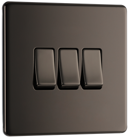 BG FBN43 Nexus Screwless Flat-Plate Triple Light Switch Black Nickel 2 Way 10A
