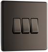 BG FBN43 Nexus Screwless Flat-Plate Triple Light Switch Black Nickel 2 Way 10A