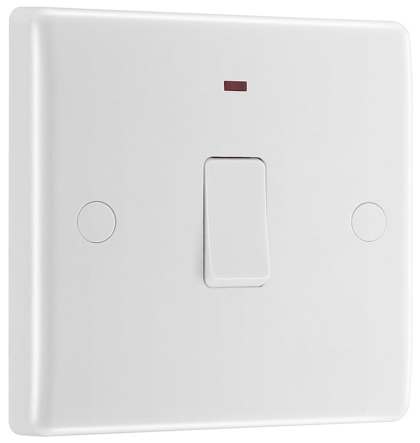 BG 833 Moulded Round Edge | White | 1 Gang 20A 2 Pole Flex Outlet Neon Switch