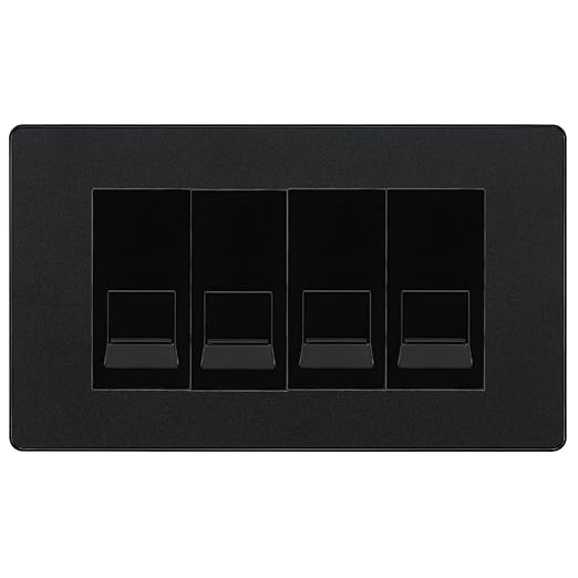 BG Evolve Matt Black 4 Gang RJ11 Telephone Socket Euro Module - Black Insert
