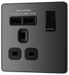 PCDBC21B Front - This Evolve Black Chrome 13A single switched socket from British General has been designed with angled in line colour coded terminals and backed out captive screws for ease of installation, and fits a 25mm back box making it an ideal retro-fit replacement for existing sockets.