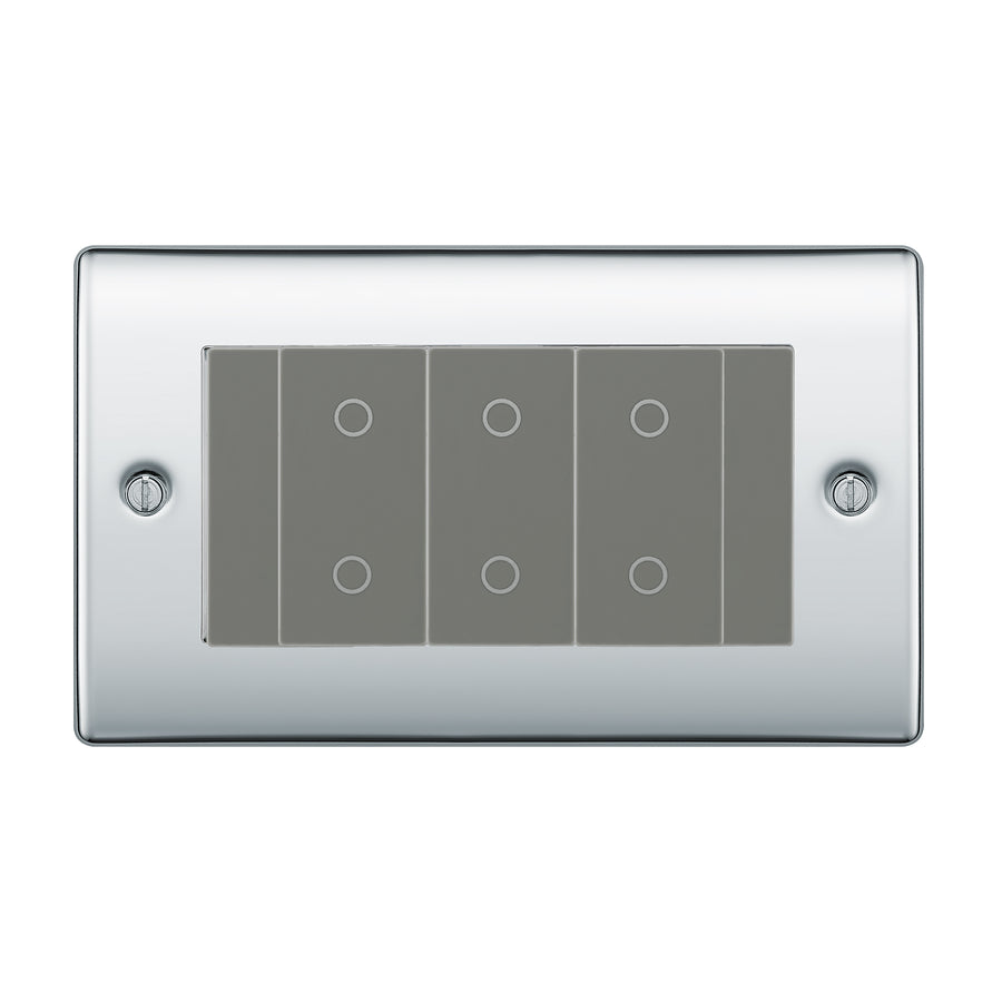 BG Nexus Polished Chrome Triple Master Touch Dimmer Switch Grey Inserts