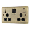 Antique Brass 13A 1x USB-A 1x USB-C Double Switched & Surface Pattress Back Box