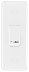 BG 849 White Round Edge 10A Single Architrave Switch marked PRESS 1 Way