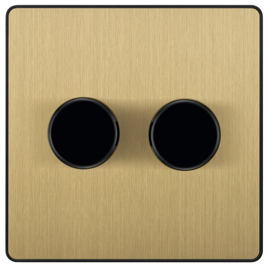 BG Evolve PCDSB82B Satin Brass 2 Gang 200W  Switch-Black Insert