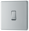 FPC13 Front - This Screwless Flat plate polished chrome finish 20A 16AX intermediate light switch from British General should be used as the middle switch when you need to operate one light from 3 different locations such as either end of a hallway and at the top of the stairs.