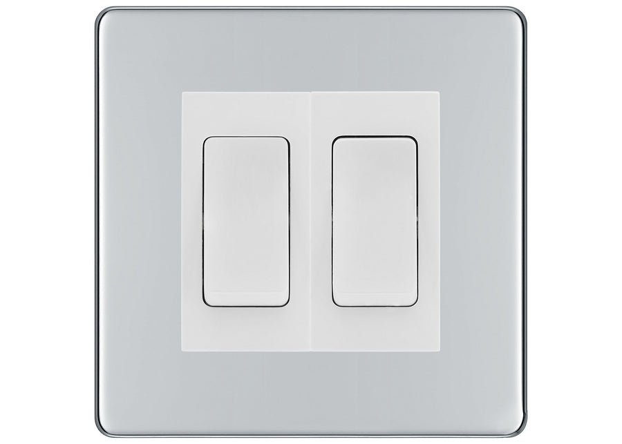 BG Polished Chrome 2 Gang Intermediate Light Switch Custom Grid – White Insert