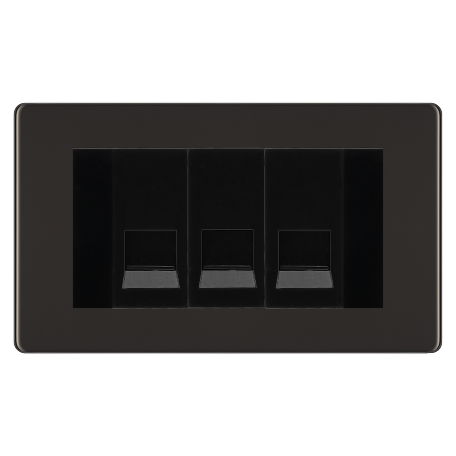 BG Screwless Black Nickel 3 Gang Master Telephone Socket, Screw Terminal - Black Insert