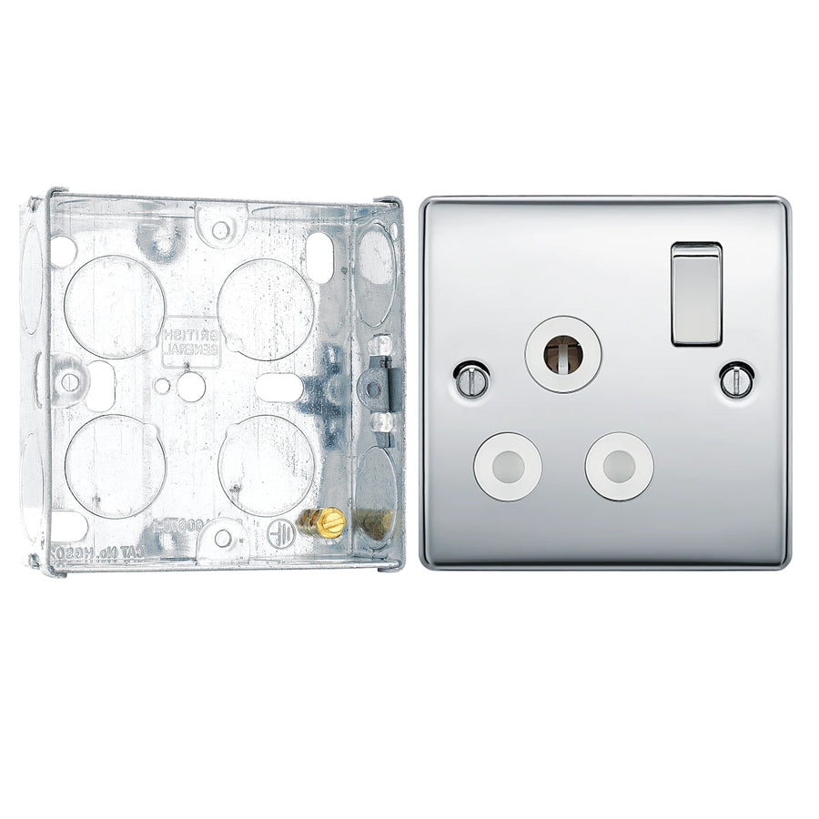 BG Nexus Polished Chrome 15A Socket Switched NPC99W with 25mm Steel Back Box