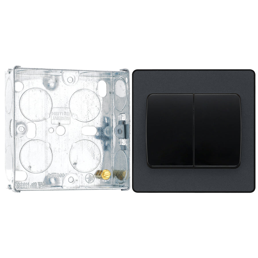 BG Evolve Matt Grey 2 Gang 20A 16AX 2 Way Wide Rocker Light Switch PCDMG42WB with 25mm Steel Back Box