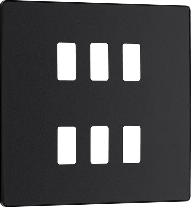 BG RPCDMB6B Evolve Grid Matt Black 6 Module Square Front Plate - Black Trim