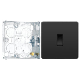 BG Evolve Black Chrome 1 Gang 20A 16AX Intermediate Light Switch PCDBC13B with 25mm Steel Back Box