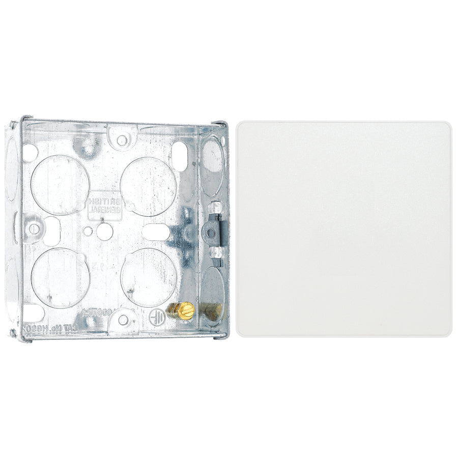 BG Evolve Pearlescent White 1 Gang Single Blank Plate PCDCL94W with 25mm Steel Back Box