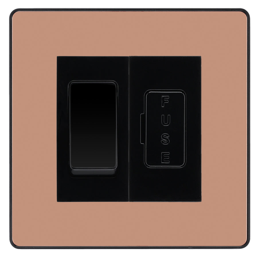 BG Evolve Polished Copper 20A Intermediate Switch & 13A Fused Spur Plate | Black Insert