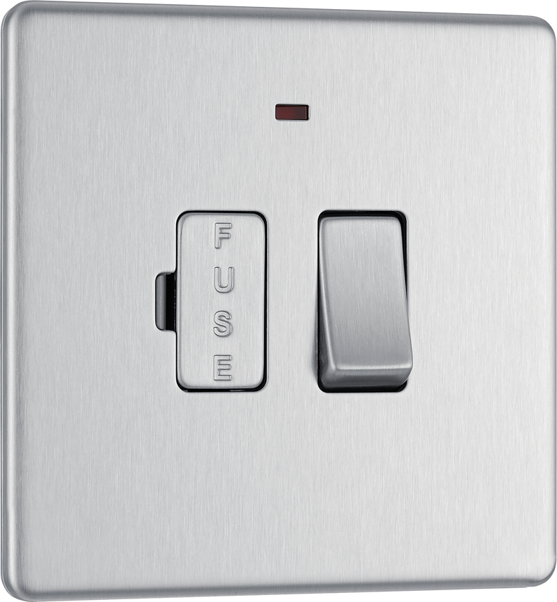 BG Electrical FBS52 Nexus Screwless Flat-Plate Switched Fused Connection Spur Unit Brushed Steel Neon 13A