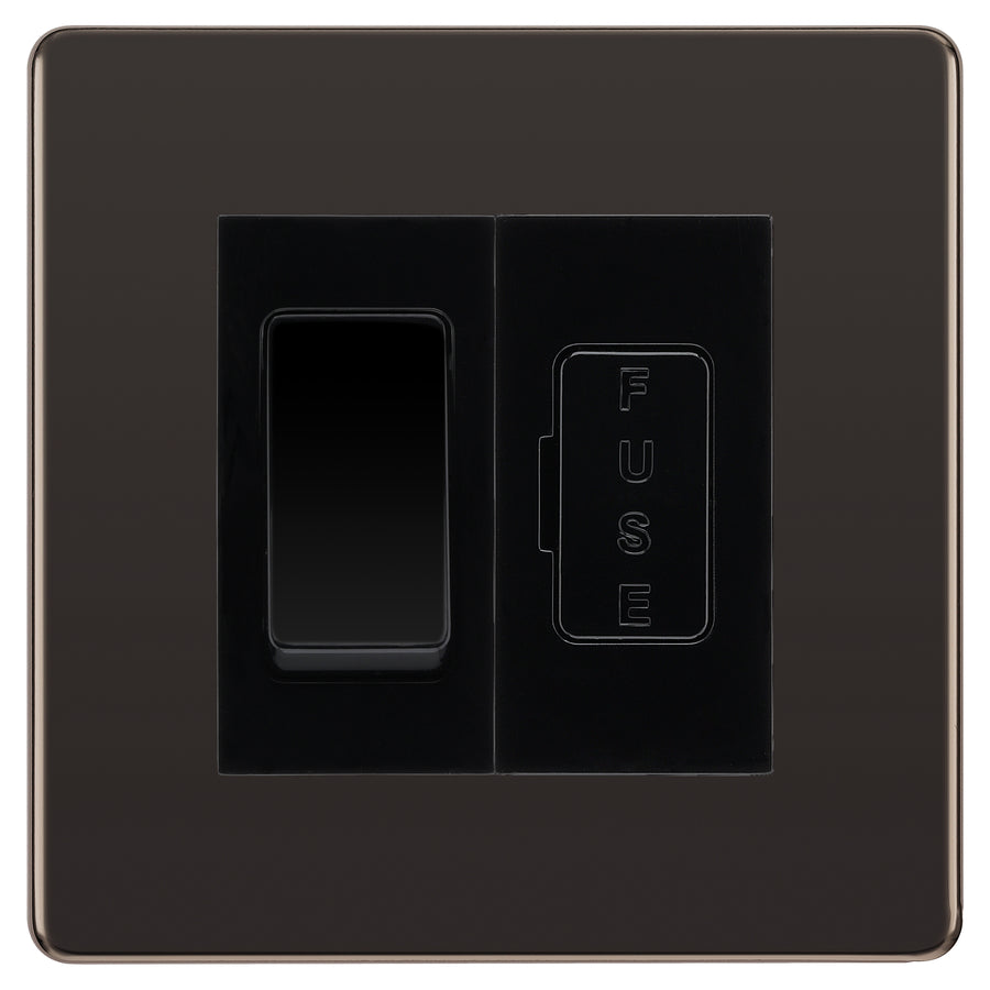 BG Flatplate Screwless Black Nickel 20A Intermediate Switch & 13A Fused Spur Plate | Black Insert