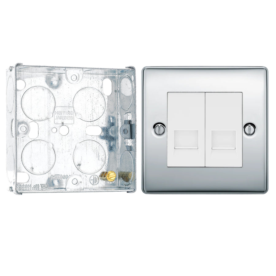 BG Nexus Polished Chrome RJ11 Double Data Outlet Socket NPCRJ112 with 25mm Steel Back Box