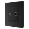 BG Screwless Matt Black 2 Gang Isolated Coaxial Socket FFB63 with 35mm Steel Back Box