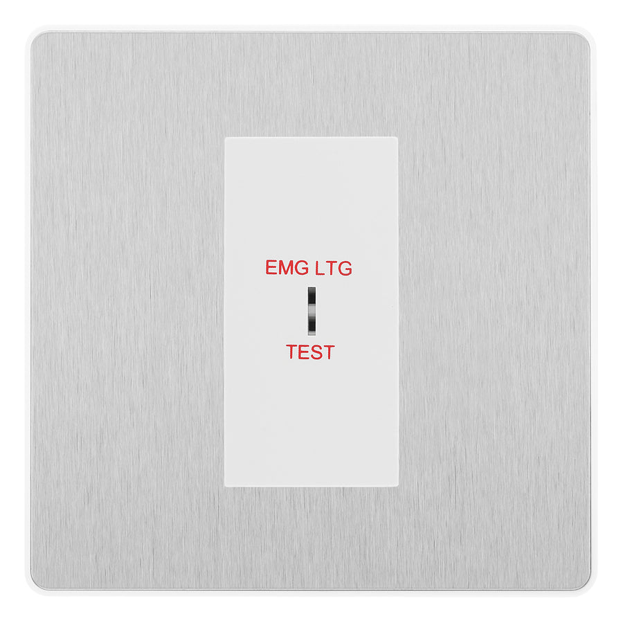 BG Evolve Brushed Steel 20AX 2 Way Emergency Lighting Test Key Switch - White Insert