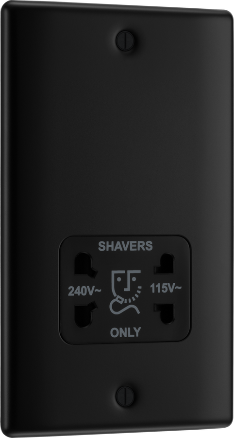 BG NFB20B Nexus Metal Matt Black 115-240V Dual Voltage Shaver Socket