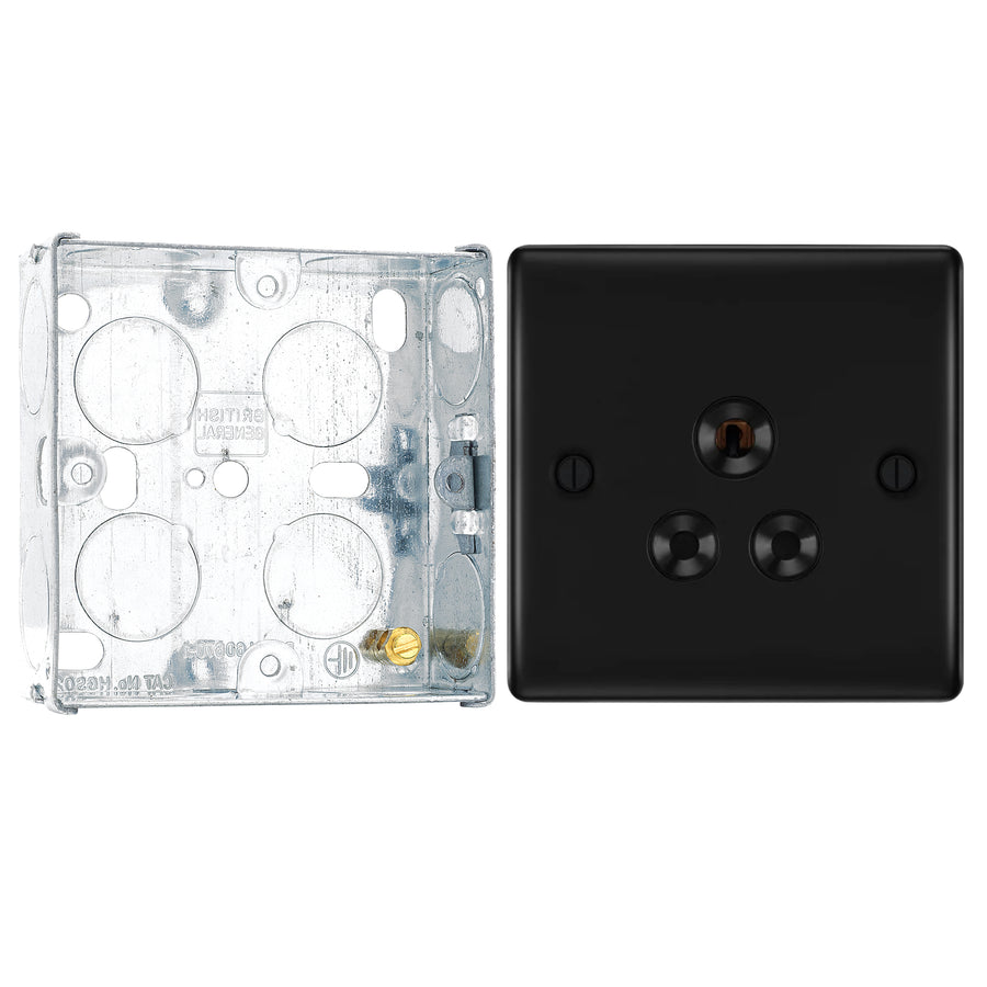 BG Nexus Matt Black 5A Unswitched Round Pin Socket NFB29B with 25mm Steel Back Box