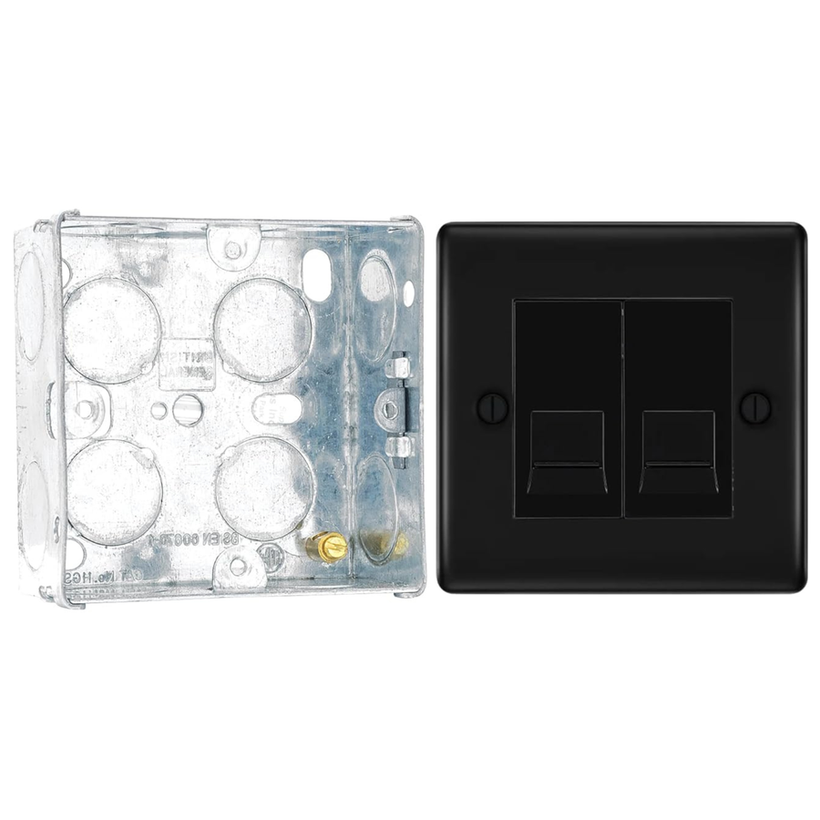 BG Nexus Matt Black Double Slave Telephone Socket NFBBTS2 with 35mm Steel Back Box